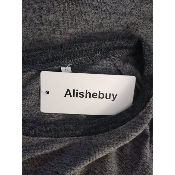 Alishebuy Women's Long Sleeve Grey Sweatshirt with Pockets, Size L. NWT. - Picture 3 of 8